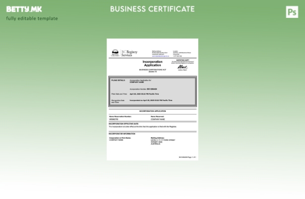 модерен стил апликација за инкорпорација на Британска Колумбија Шаблон за Word и